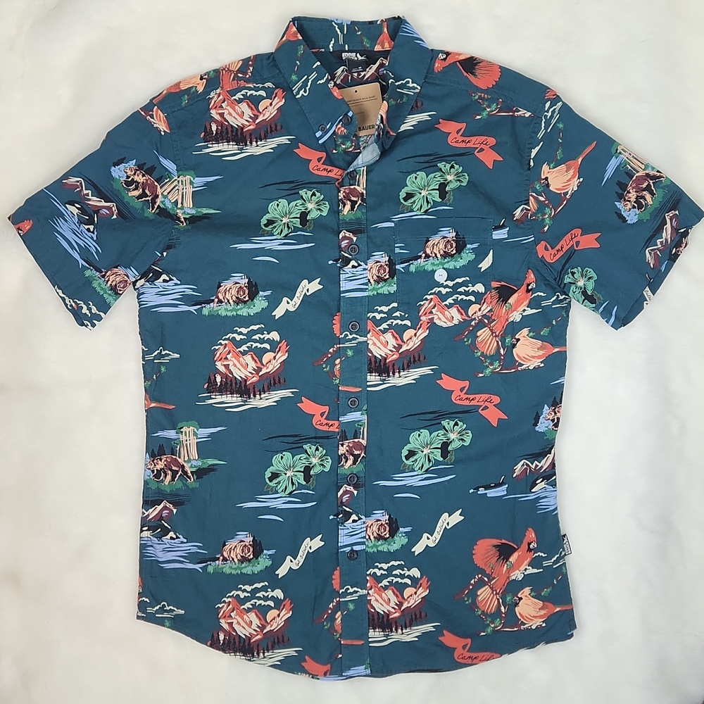 EDDIE BAUER MENs TEAL Short Sleeve Baja Shirt Size M, NWT